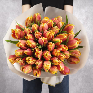 Red/Yellow Double Parrot Tulips Bouquet 50 stems